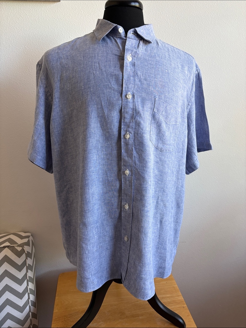 Untuckit Linen Men's Casual Short-Sleeve Button-Up Shirt in Light Blue Size XXL